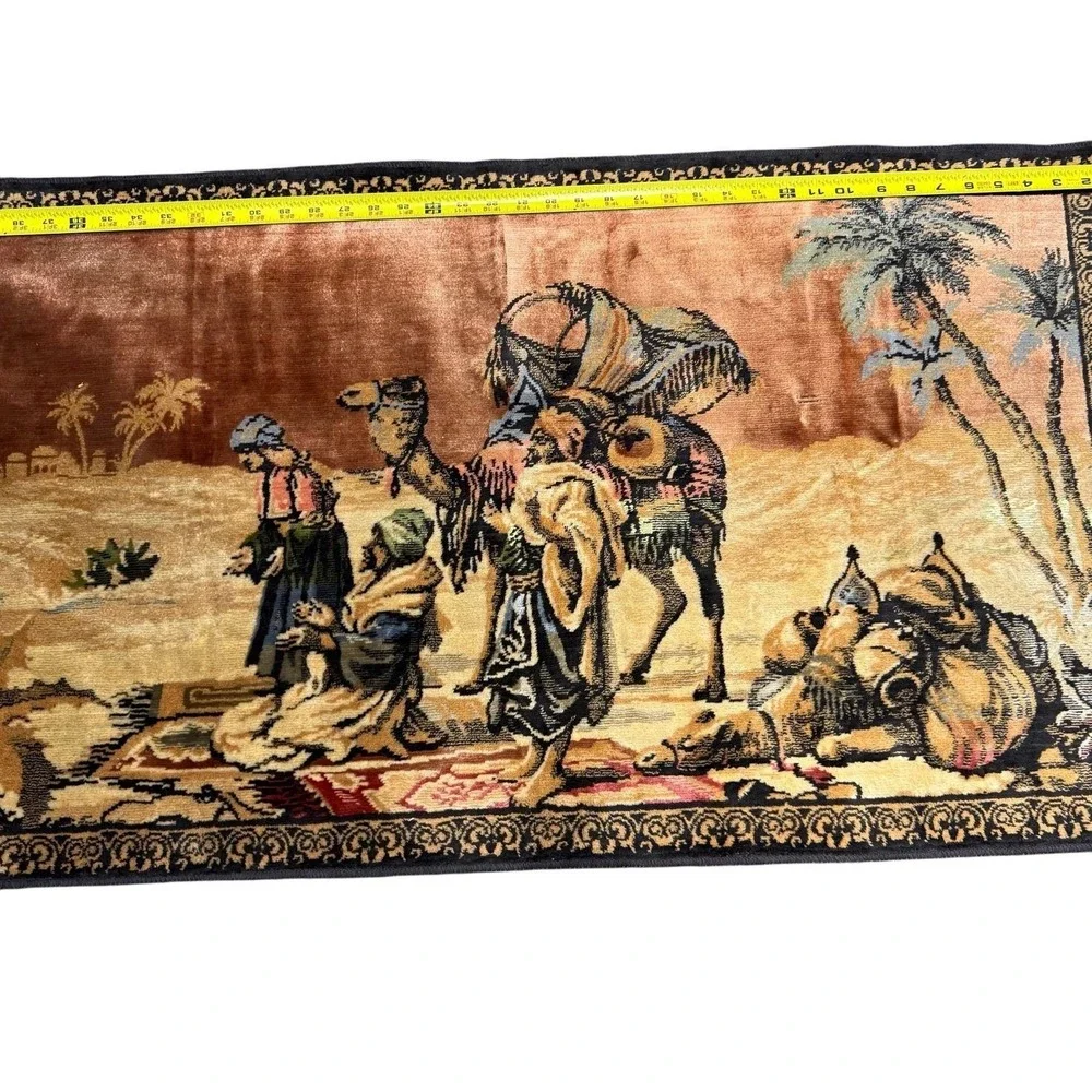 Vintage‎ Desert Scene Tapestry rug camel three kings dessert wise men-flaw